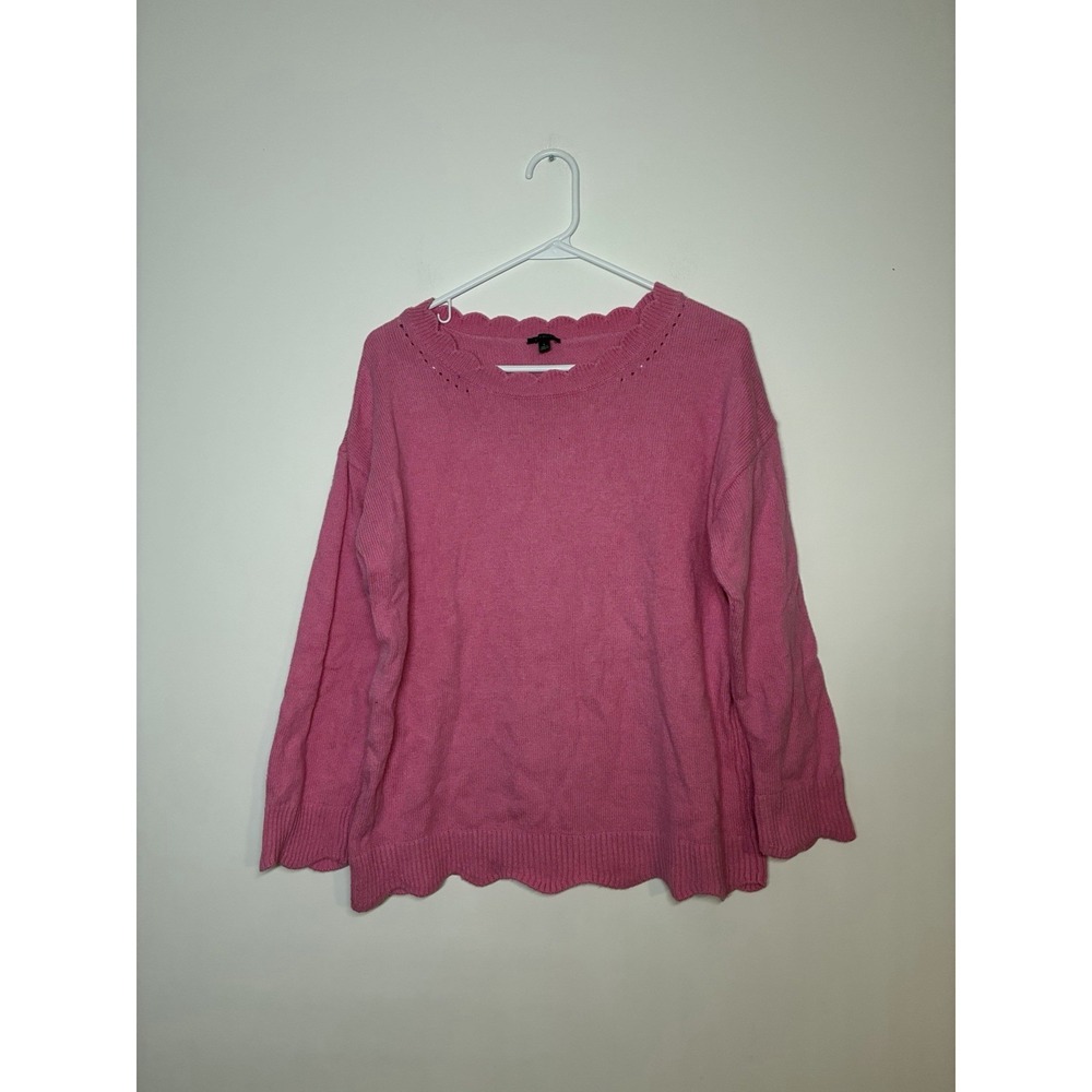TALBOTS PINK SCALLOP DETAIL SWEATER SIZE MEDIUM L Warm Cozy